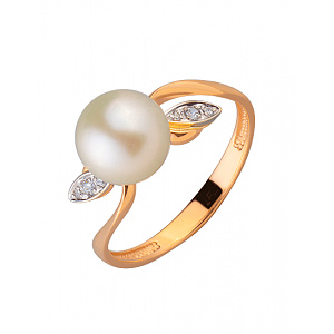 Золотое кольцо с жемчугом  и  цирконием куб. (01-200080278) фотография