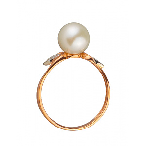 Золотое кольцо с жемчугом  и  цирконием куб. (01-200080278) фотография