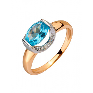 Золота каблучка з топазом  та  цирконієм куб. (01-200426878) фотографія