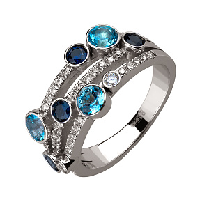 Золотое кольцо с бриллиантами и сапфиром и топазом (2б_к-178) фотография