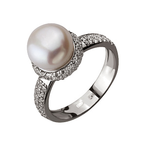 Золотое кольцо с жемчугом  и  фианитами (2б_к-131) фотография