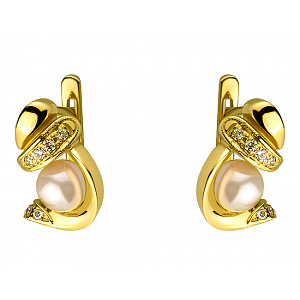 Золотые серьги с жемчугом  и  цирконием куб. (01-200481279) фотография