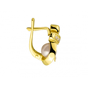 Золотые серьги с жемчугом  и  цирконием куб. (01-200481279) фотография