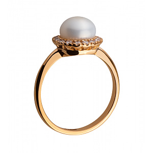 Золотое кольцо с бриллиантами  и  жемчугом (1б_к-115) фотография