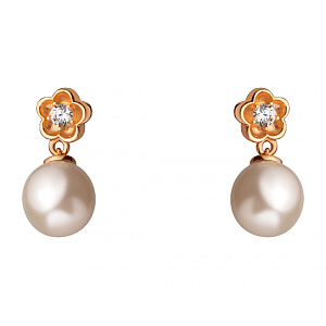 Золоті сережки з перлиною  та  фіанітом (цирконієм куб.) (01-200819380) фотографія