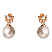 Золоті сережки з перлиною  та  фіанітом (цирконієм куб.) (01-200819380)
