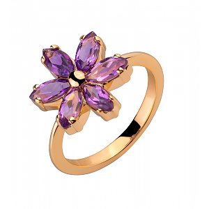 Золота каблучка з аметистами (1к-261) фотографія