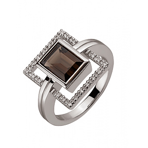 Золота каблучка з діамантами  та  кварцом (01-200468481) фотографія