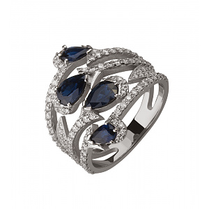 Золота каблучка з діамантами  та  сапфірами (2б_к-276) фотографія