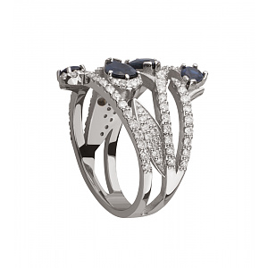 Золота каблучка з діамантами  та  сапфірами (2б_к-276) фотографія