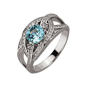 Золота каблучка з діамантами  та  топазом (2б_к-156) фотографія