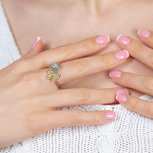 Золотое кольцо с бриллиантом  и  топазами (2б_к-233) картинка Золотое кольцо с бриллиантом  и  топазами (2б_к-233) фотография