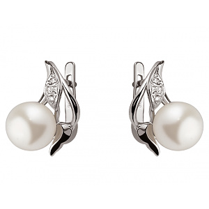 Золотые серьги с бриллиантами  и  жемчугом (01-200465883) фотография