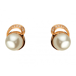 Золоті сережки з перлиною  та  фіанітом (цирконієм куб.) (01-200745983) фотографія