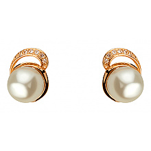 Золоті сережки з перлиною  та  фіанітом (цирконієм куб.) (01-200745983)