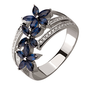 Золотое кольцо с бриллиантами  и  сапфирами (2б_к-153) картинка Золотое кольцо с бриллиантами  и  сапфирами (2б_к-153) фотография