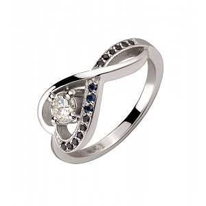 Золота каблучка з діамантом  та  сапфірами (2б_к-277) фотографія