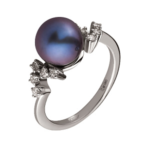 Золотое кольцо с бриллиантами  и  жемчугом (2к-275) фотография