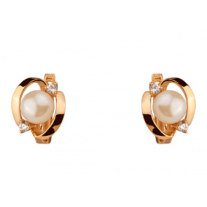 Золотые серьги с жемчугом  и  фианитом (цирконием куб.) (01-200838387) фотография