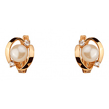 Золотые серьги с жемчугом  и  фианитом (цирконием куб.) (01-200838387)