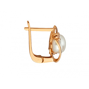 Золотые серьги с жемчугом  и  фианитом (цирконием куб.) (01-200838387) фотография