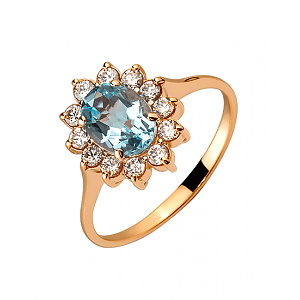 Золотое кольцо с топазом  и  цирконием куб. (01-200465989) фотография