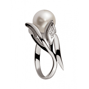 Золота каблучка з діамантами  та  перлиною (01-200465890) фотографія