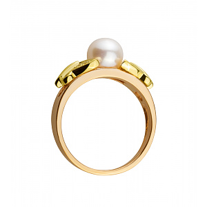 Золота каблучка з перлиною  и  фіанітами (6б_к-011) фотографія