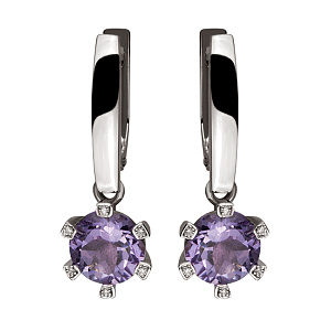 Золотые серьги с аметистами  и  циркониями (2с-165) фотография