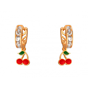 Золотые серьги с цирконием куб.  и  емаль (01-19266293) фотография