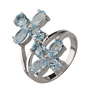 Золота каблучка з діамантами  та  топазами (2к-244) фотографія