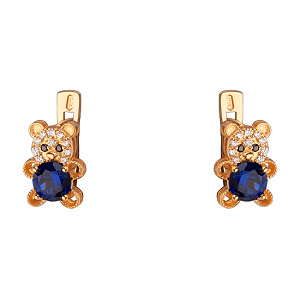 Золотые серьги с фианитами, циркониями  и  корундами синтетическими (1б_с-255) фотография