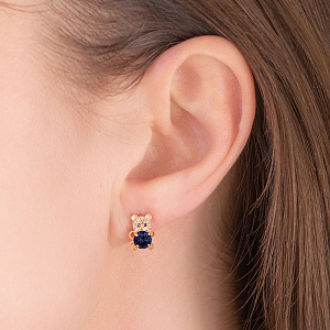 Золотые серьги с фианитами, циркониями  и  корундами синтетическими (1б_с-255) фотография