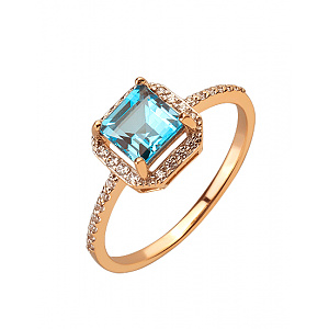 Золота каблучка з топазом  та  фіанітом (цирконієм куб.) (01-200805894) фотографія