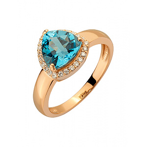 Золотое кольцо с бриллиантами  и  топазом (01-200539495) фотография