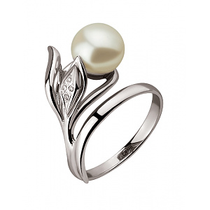 Золота каблучка з діамантами  та  перлиною (01-200851695) фотографія