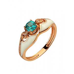 Золота каблучка з фіанітом (цирконієм куб.)  та  емаль (01-200633396) фотографія