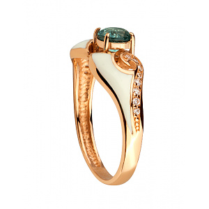 Золота каблучка з фіанітом (цирконієм куб.)  та  емаль (01-200633396) фотографія