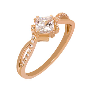 Золота каблучка з фіанітом  та  цирконіями (1б_к-074) картинка Золота каблучка з фіанітом  та  цирконіями (1б_к-074) фотографія