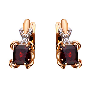 Золотые серьги с гранатом и бриллиантом (01-17656497) фотография