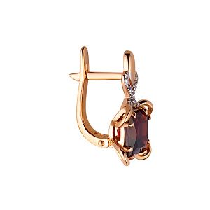 Золотые серьги с гранатом и бриллиантом (01-17656497) фотография