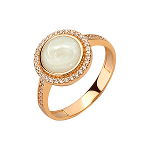 Золота каблучка з фіанітом (цирконієм куб.)  та  перламутром (01-200807597) фотографія