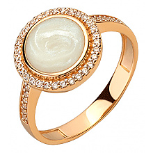 Золота каблучка з фіанітом (цирконієм куб.)  та  перламутром (01-200807597)