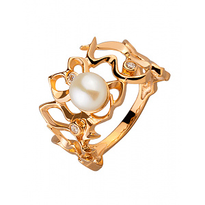 Золотое кольцо с жемчугом  и  цирконием куб. (01-200080298) фотография