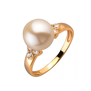 Золота каблучка з перлиною  та  цирконієм куб. (01-200202498) фотографія