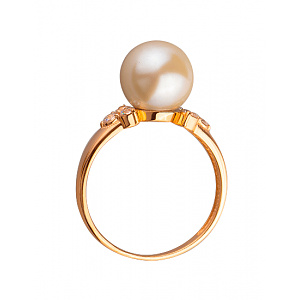 Золота каблучка з перлиною  та  цирконієм куб. (01-200202498) фотографія