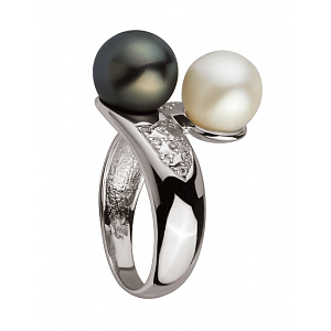 Золотое  кольцо с бриллиантами  и  жемчугом (01-200438298) фотография