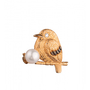 Золота брошка з діамантом  та  перлиною (10б_бр-018) фотографія